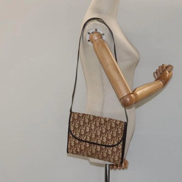 Christian Dior Trotter Canvas Shoulder Bag Brown Gold Auth - Picture 1 of 16